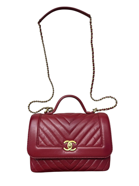 CHANEL Chevron Top Handle Flap Bag Leather Red | Authentic Pre-Owned Luxury