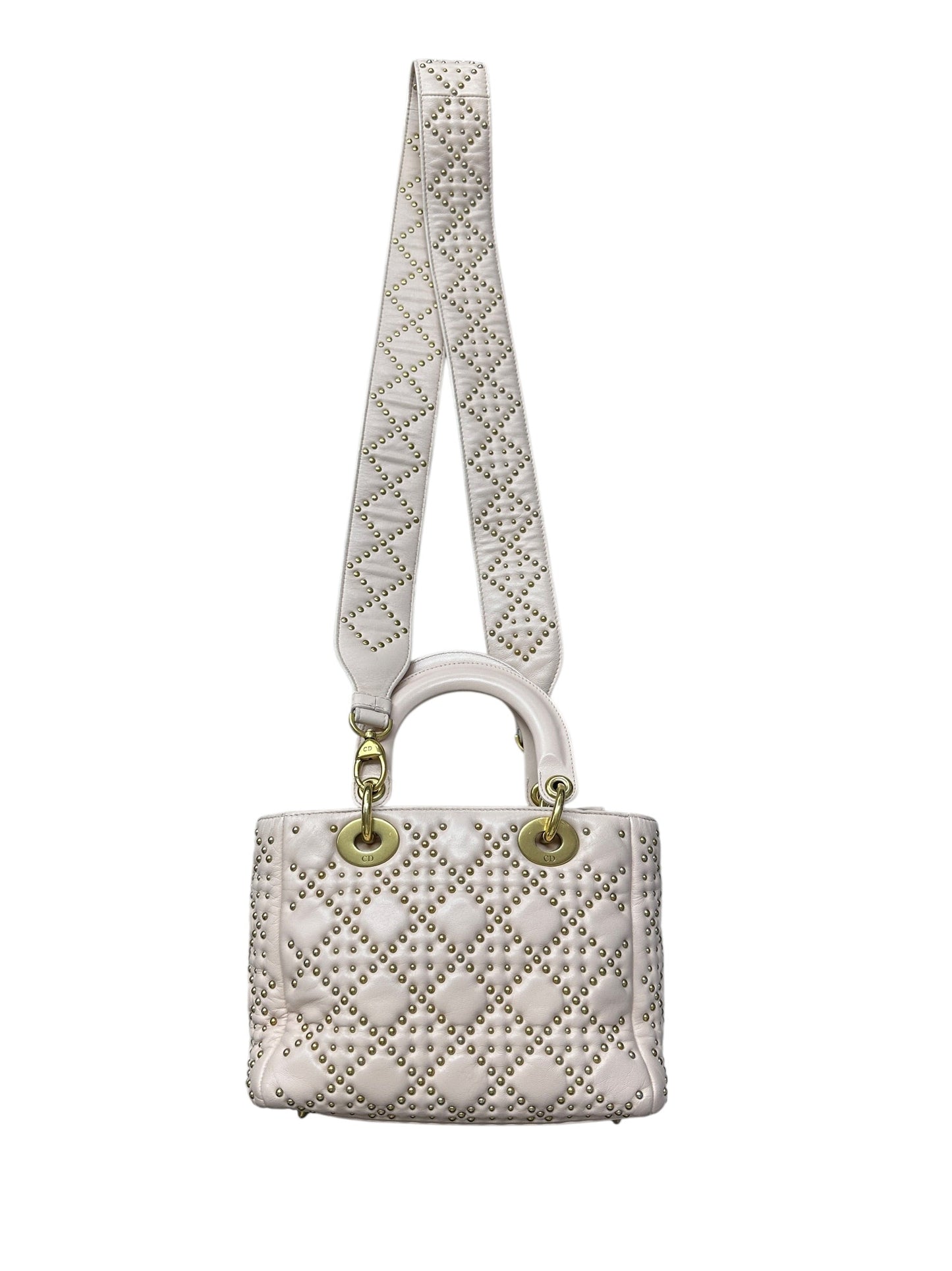 Christian Dior Lady Dior Studded Leather Handbag Pale Pink | Authentic Pre-Owned Luxury
