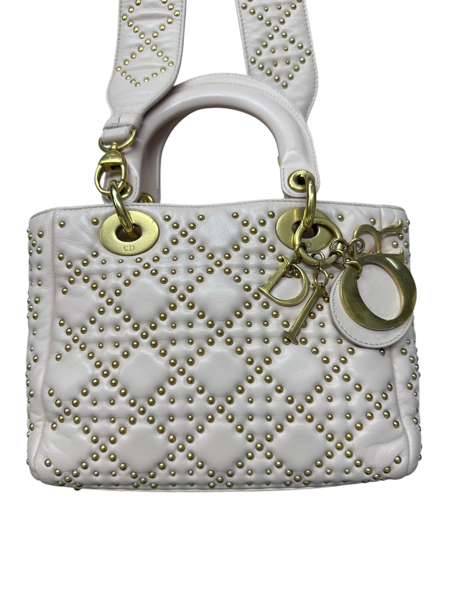 Christian Dior Lady Dior Studded Leather Handbag Pale Pink | Authentic Pre-Owned Luxury