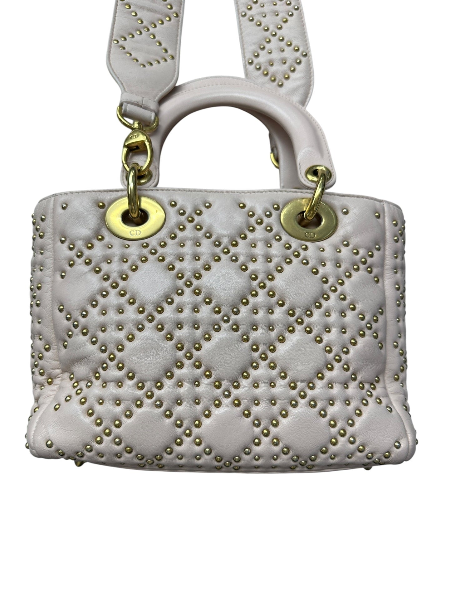 Christian Dior Lady Dior Studded Leather Handbag Pale Pink | Authentic Pre-Owned Luxury