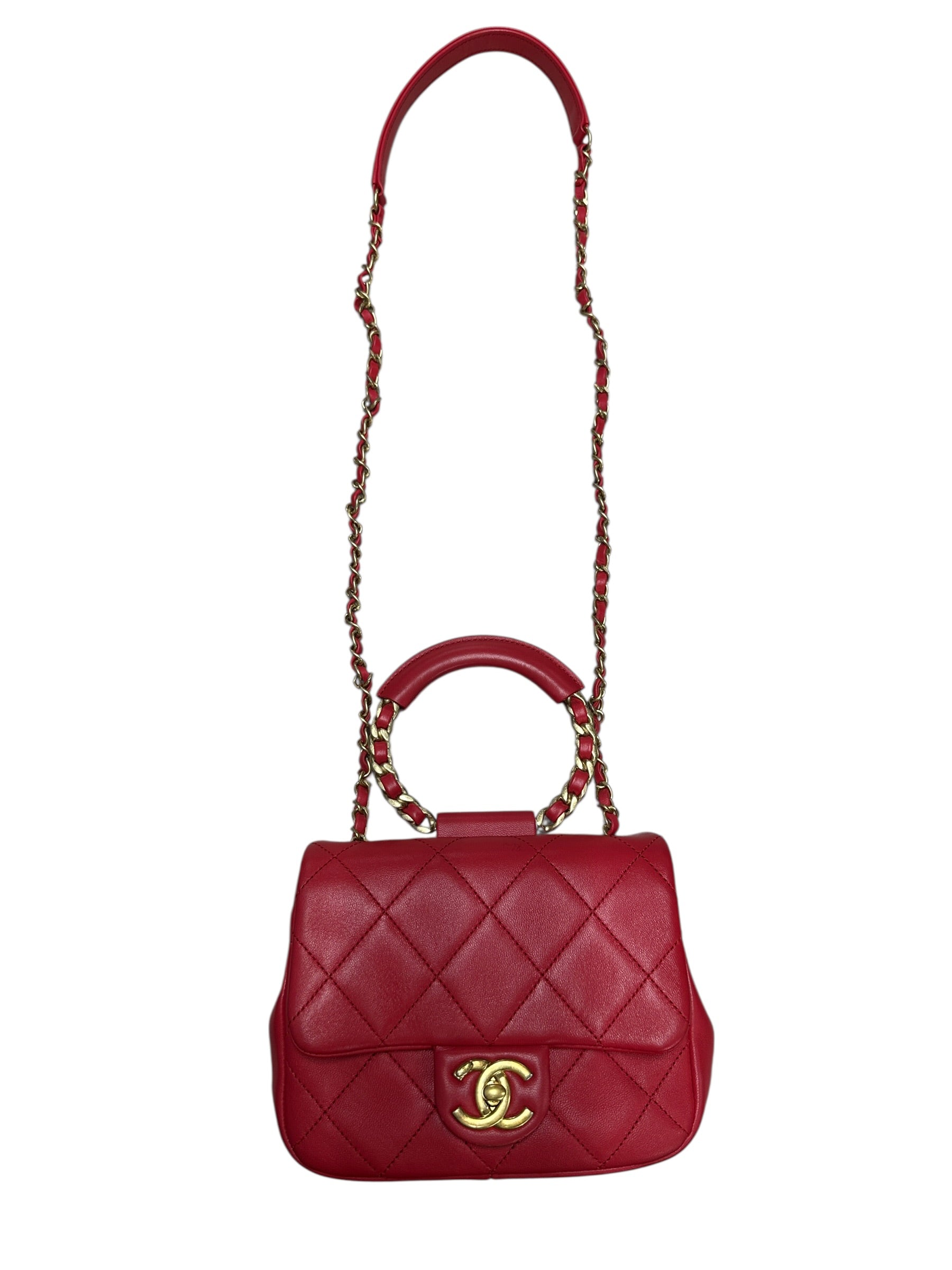 CHANEL Quilted Top Handle Flap Bag Red Lambskin Gold Hardware | Authentic Pre-Owned Luxury