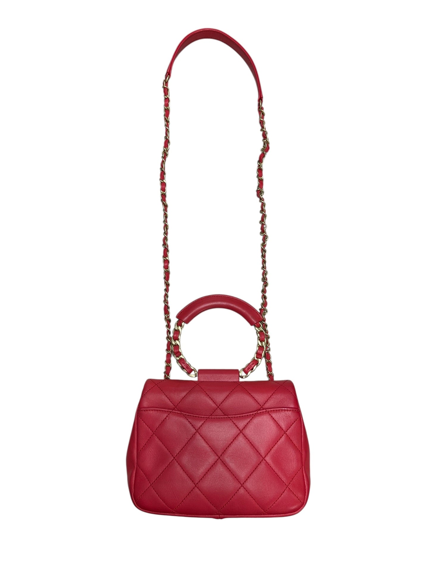 CHANEL Quilted Top Handle Flap Bag Red Lambskin Gold Hardware | Authentic Pre-Owned Luxury