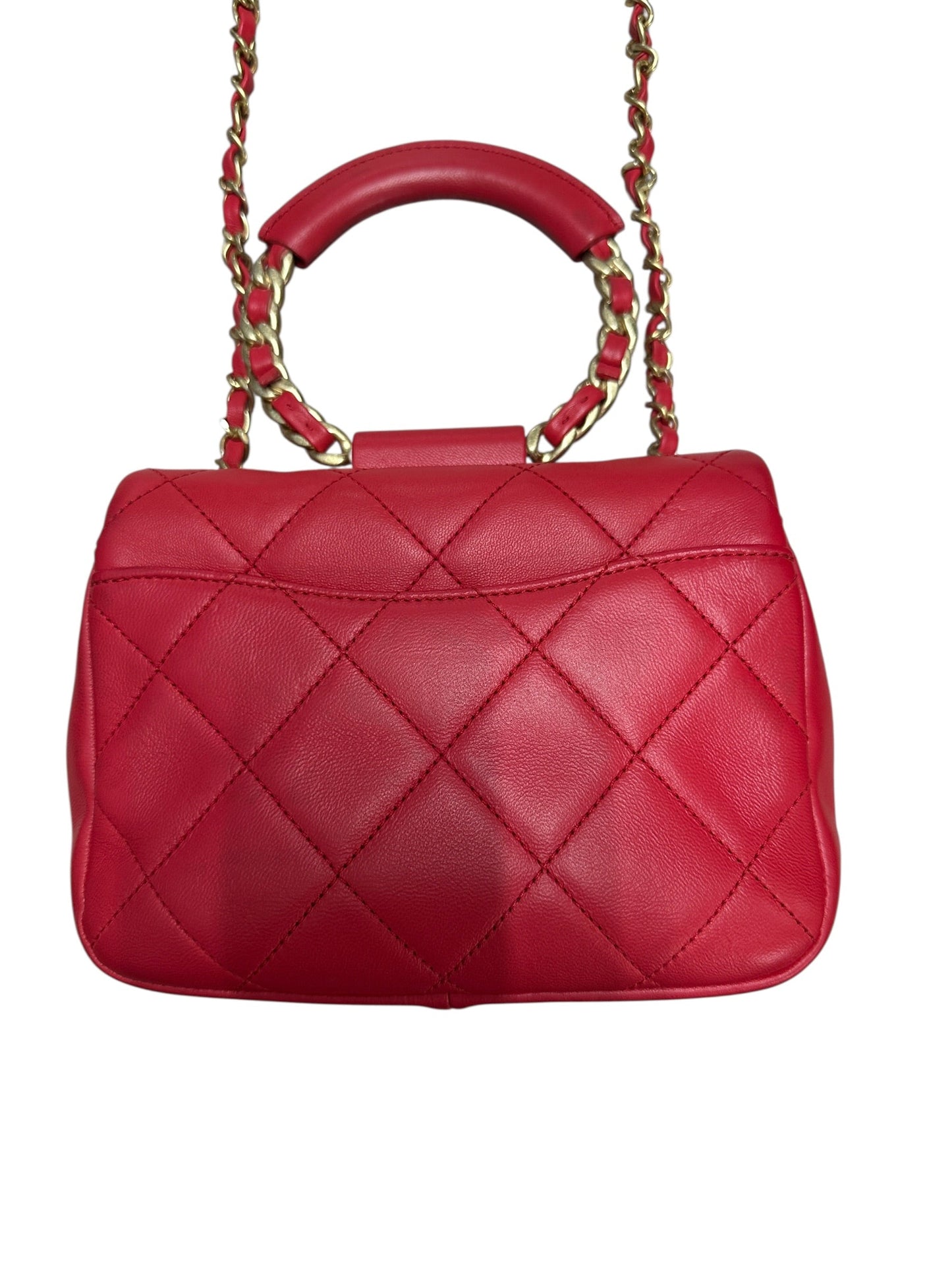 CHANEL Quilted Top Handle Flap Bag Red Lambskin Gold Hardware | Authentic Pre-Owned Luxury