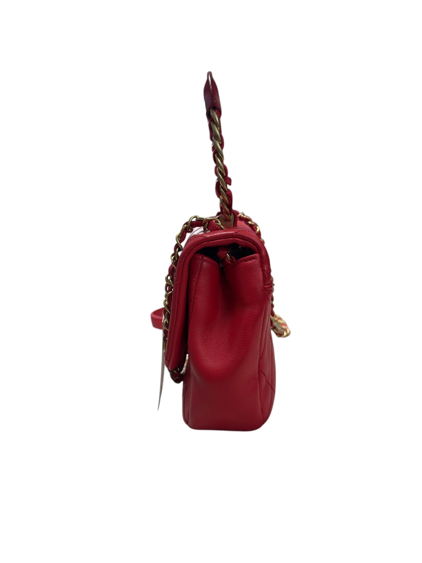 CHANEL Quilted Top Handle Flap Bag Red Lambskin Gold Hardware | Authentic Pre-Owned Luxury