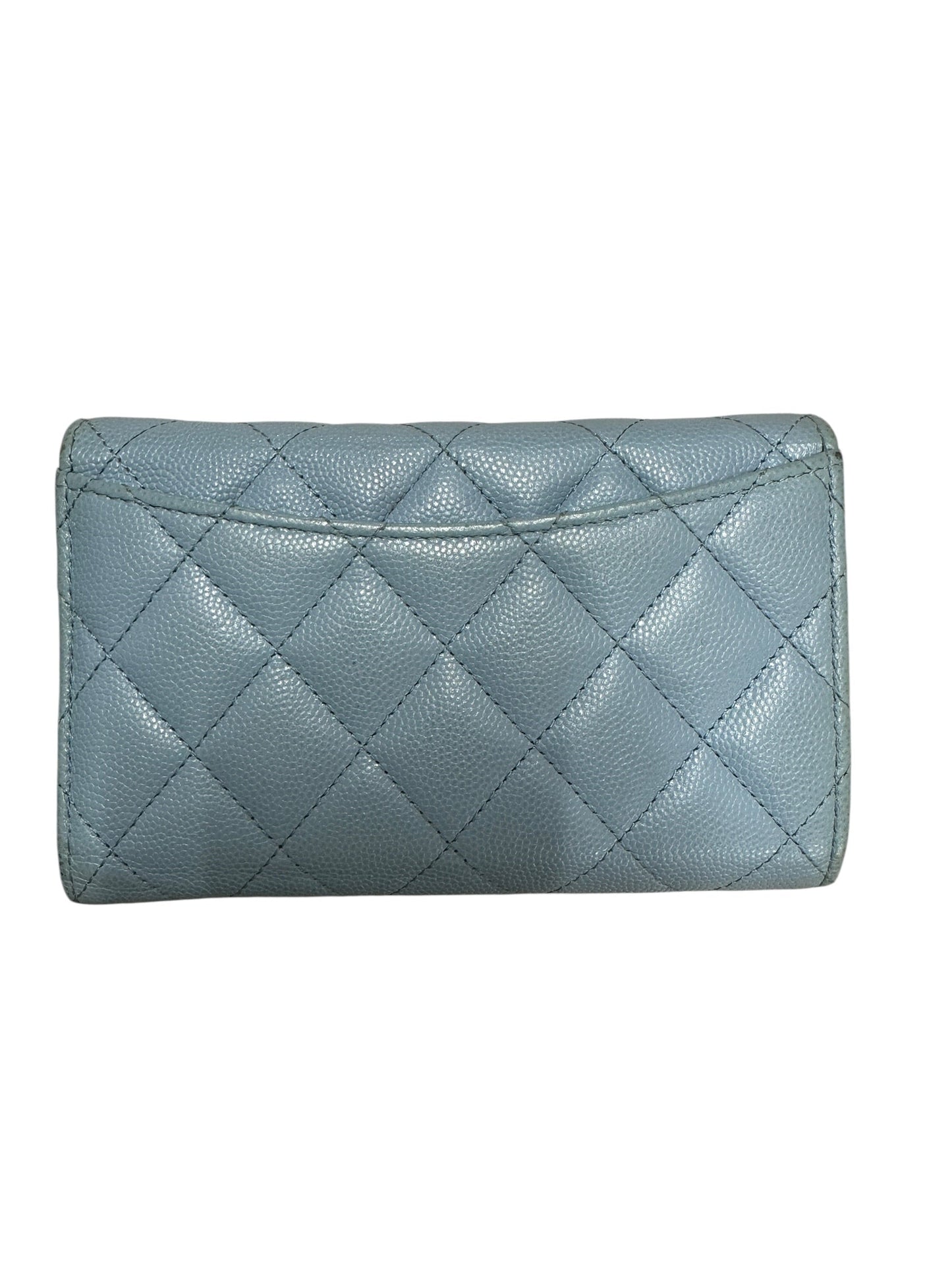 CHANEL Classic Quilted Long Flap Wallet Light Blue Caviar Leather Gold Hardware | Authentic Pre-Owned Luxury