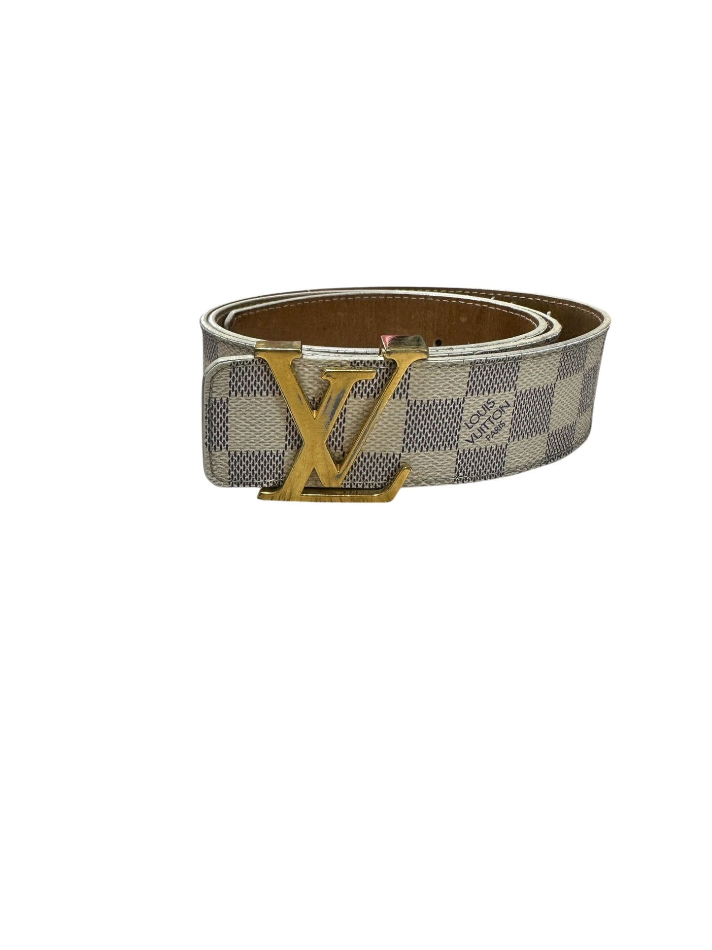 LOUIS VUITTON Damier Azur Initiales Belt Azur Gold Hardware | Authentic Pre-Owned Luxury