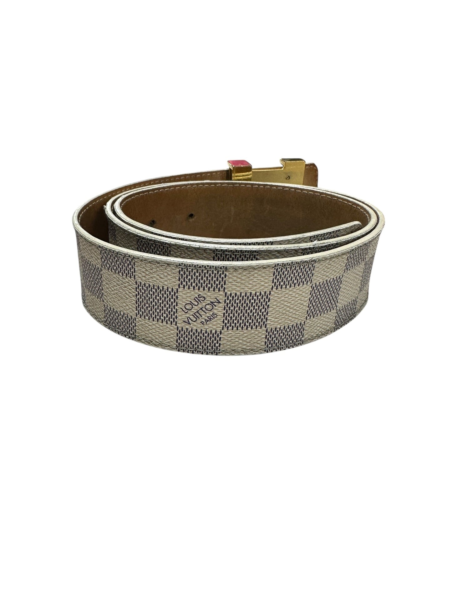 LOUIS VUITTON Damier Azur Initiales Belt Azur Gold Hardware | Authentic Pre-Owned Luxury