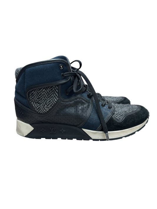 LOUIS VUITTON Mixed Materials Run Away Sneakers Navy Blue Silver Hardware | Authentic Pre-Owned Luxury