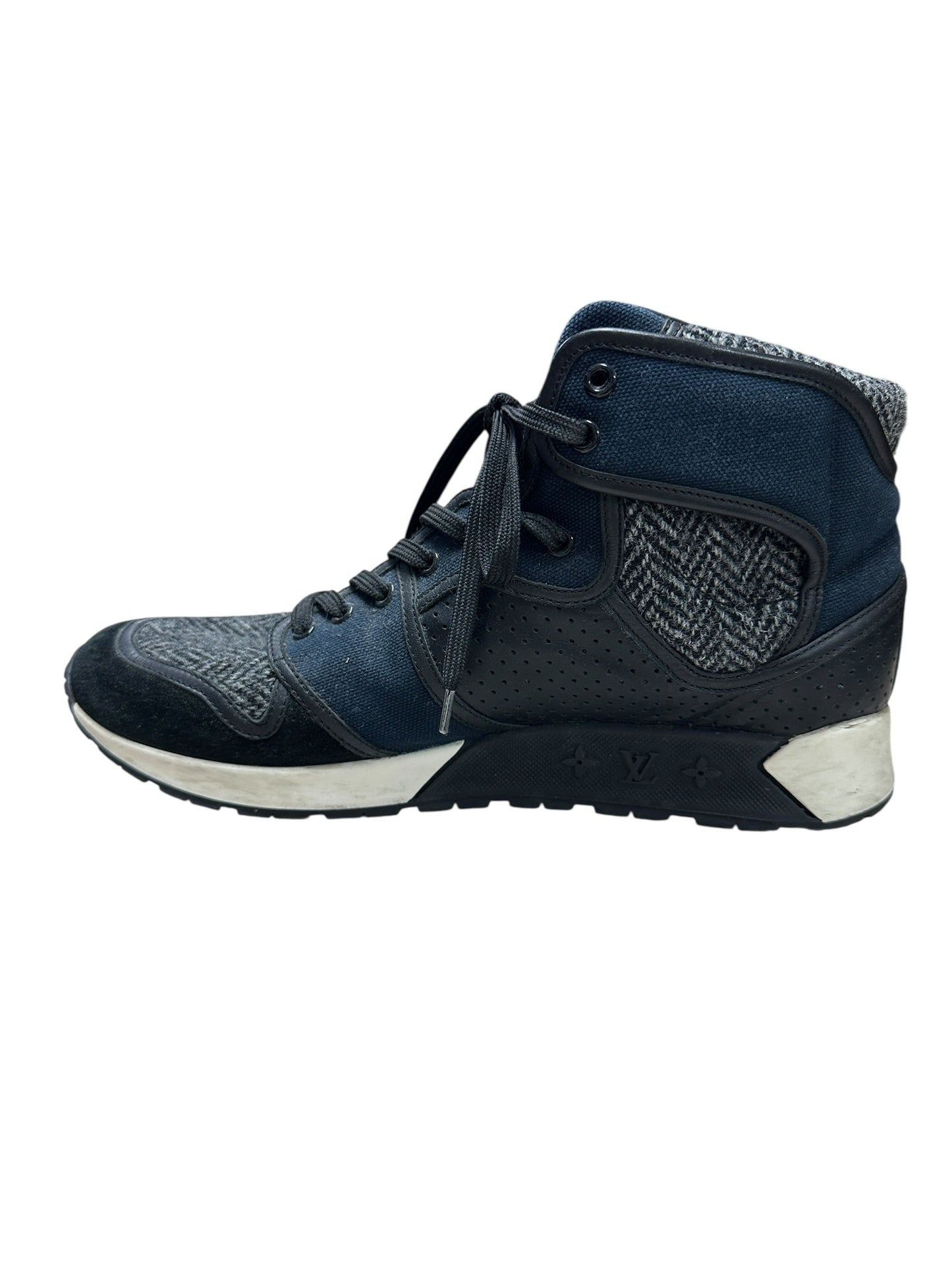 LOUIS VUITTON Mixed Materials Run Away Sneakers Navy Blue Silver Hardware | Authentic Pre-Owned Luxury