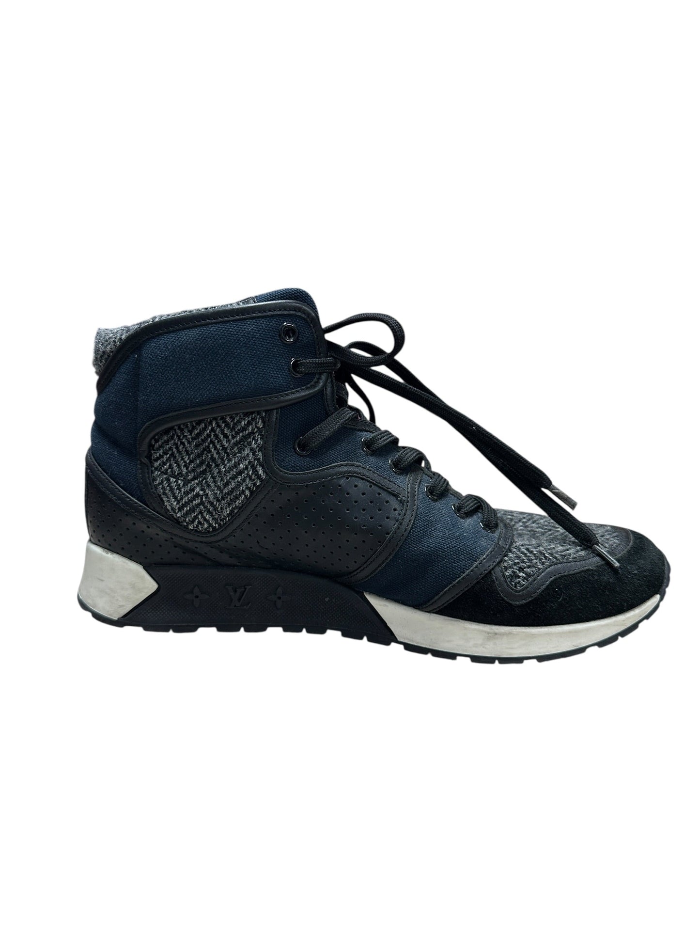 LOUIS VUITTON Mixed Materials Run Away Sneakers Navy Blue Silver Hardware | Authentic Pre-Owned Luxury
