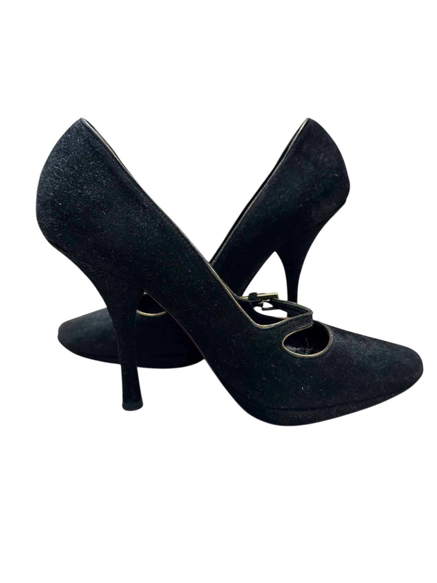 LOUIS VUITTON Suede High Heel Pumps Black Gold Hardware | Authentic Pre-Owned Luxury