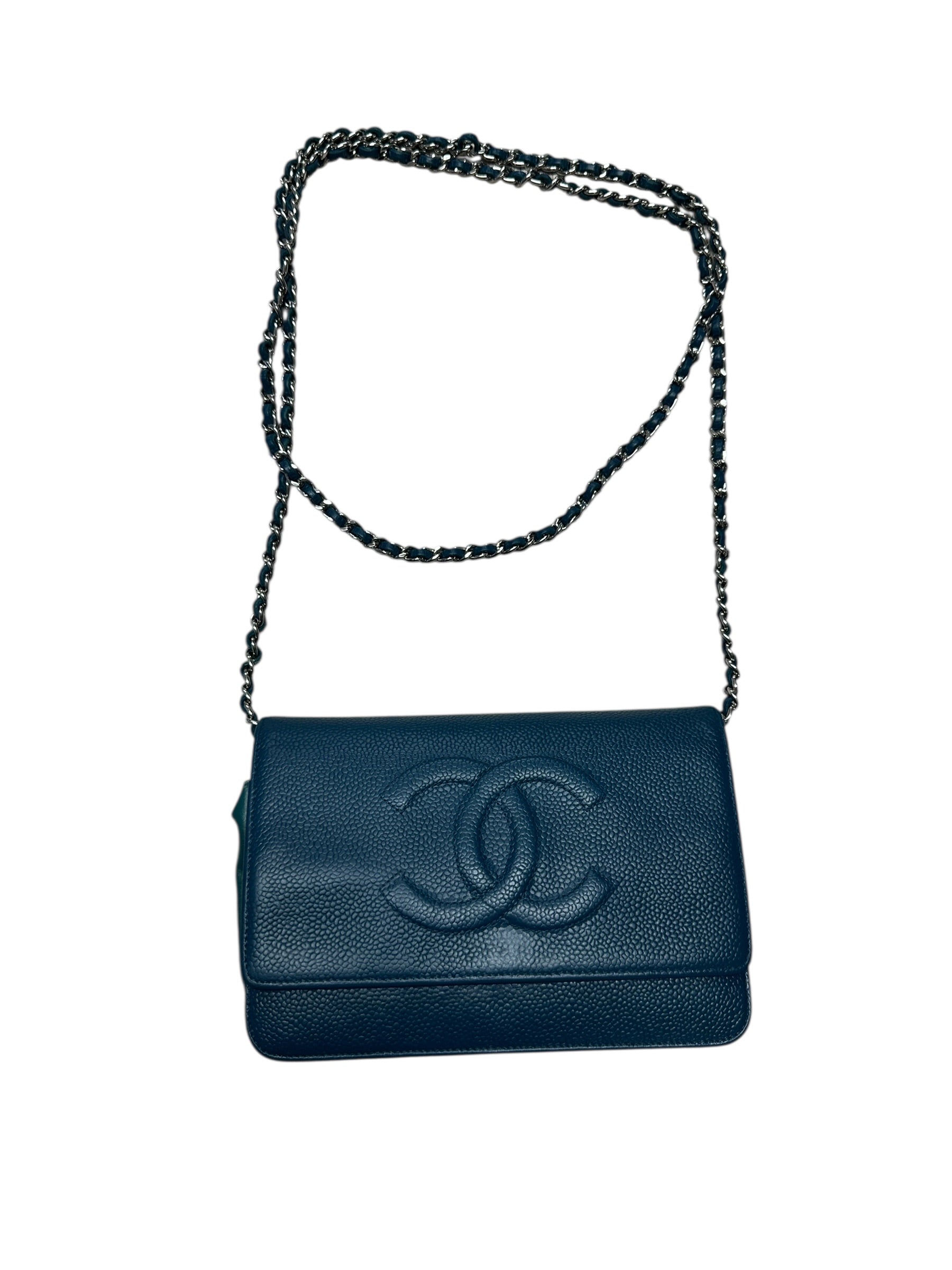 CHANEL Timeless CC Caviar Leather Wallet on Chain WOC Teal | Authentic Pre-Owned Luxury