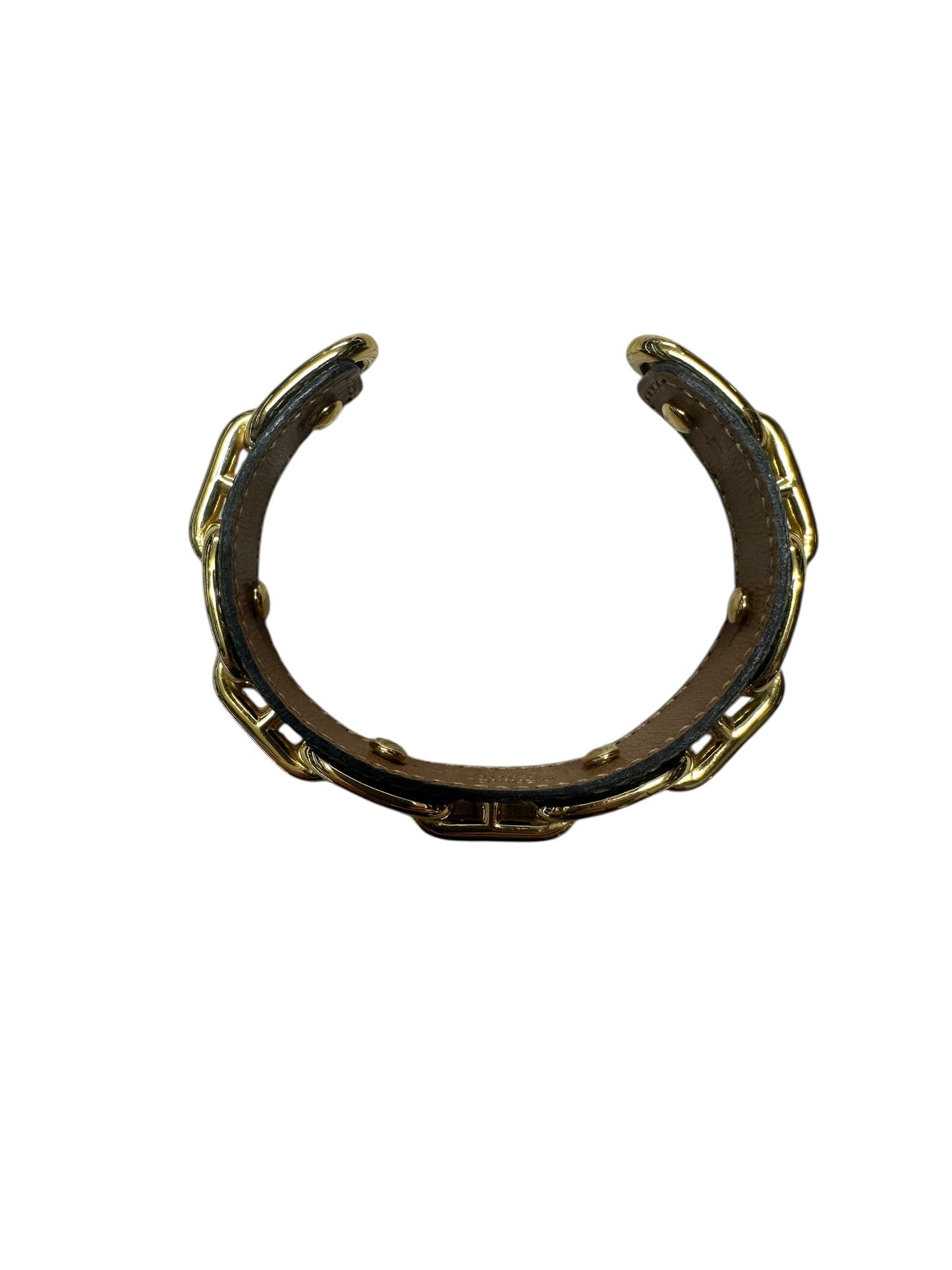 HERMES Hermès Chaine d'Ancre Exotic Leather Cuff Bracelet Bangle Navy / Gold | Authentic Pre-Owned Luxury