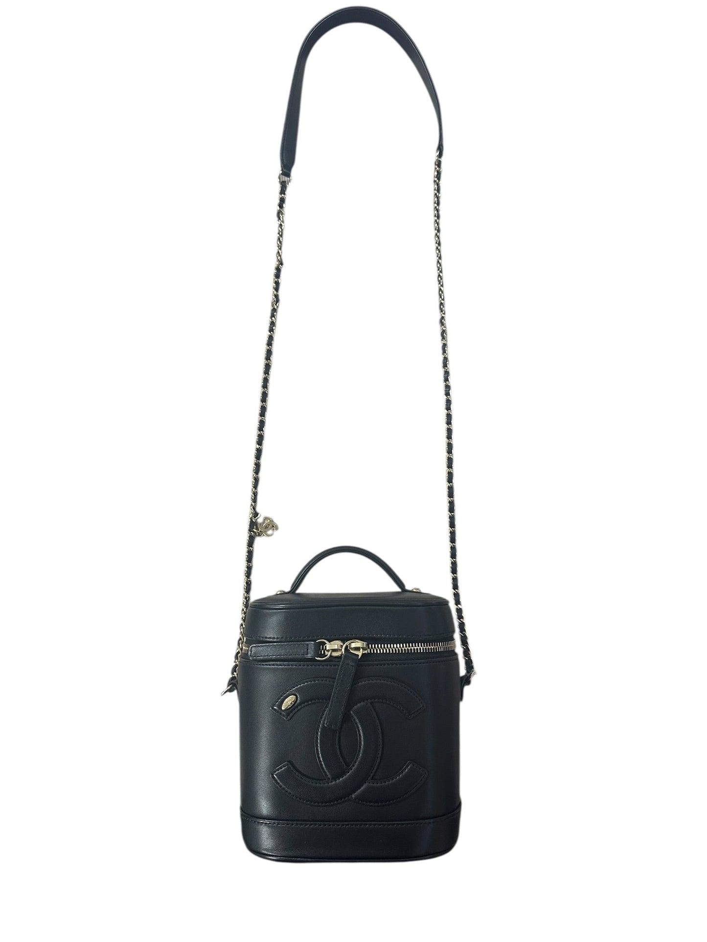 CHANEL Filigree Vanity Case Leather Bag Black Gold Hardware | Authentic Pre-Owned Luxury