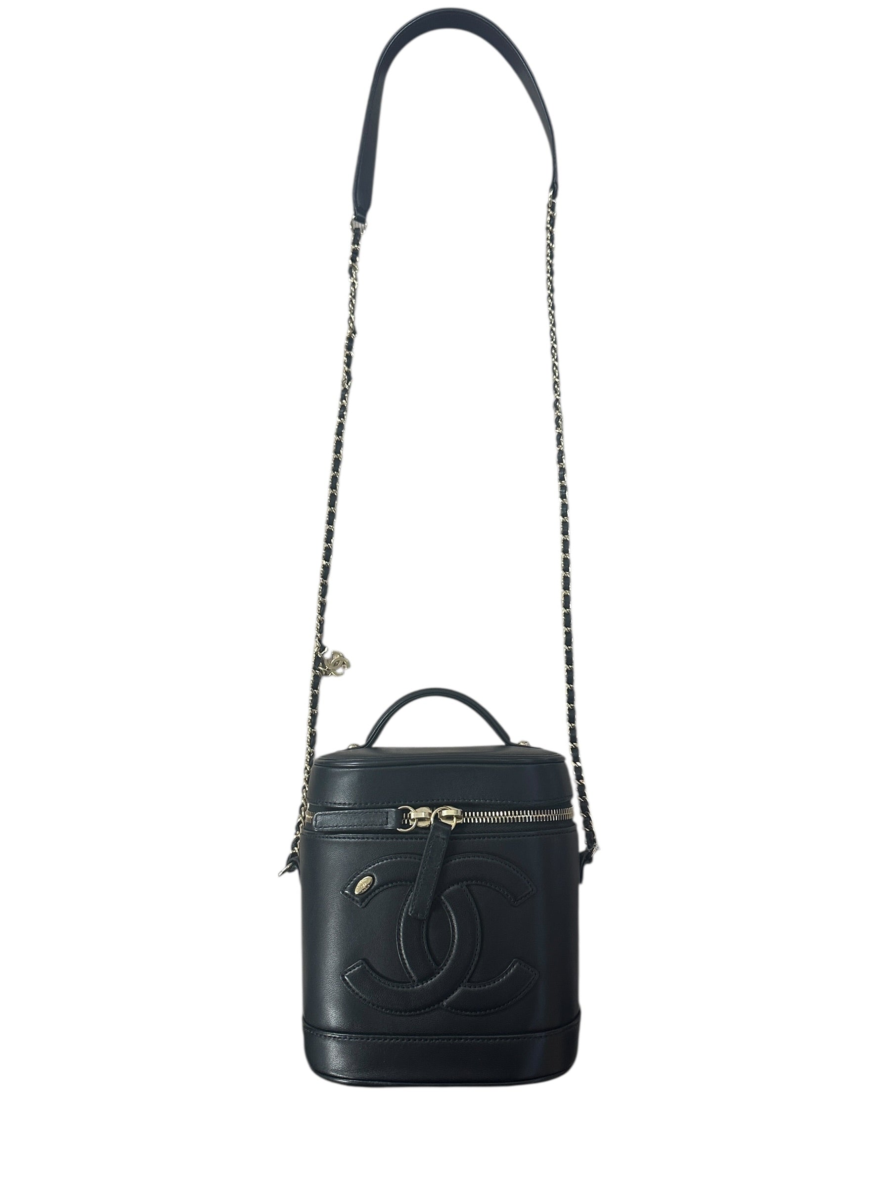 CHANEL Filigree Vanity Case Leather Bag Black Gold Hardware | Authentic Pre-Owned Luxury