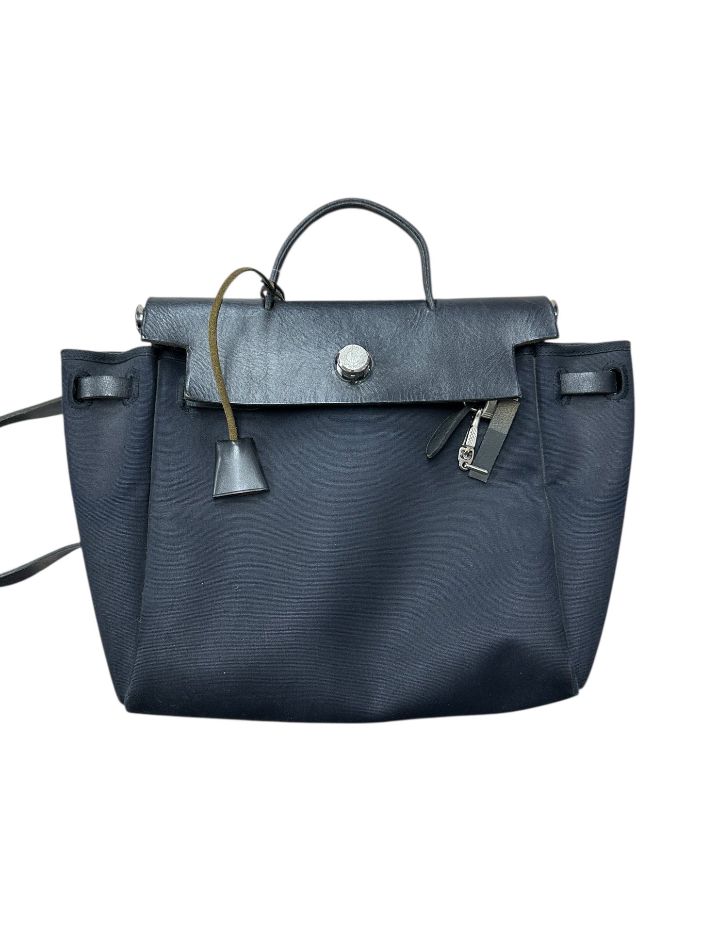 HERMES Herbag Black Canvas and Leather Shoulder Bag Silver Hardware | Authentic Pre-Owned Luxury