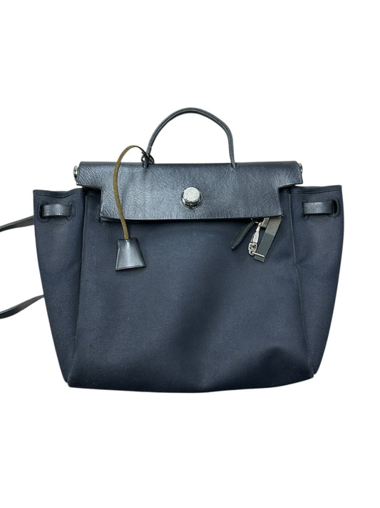 HERMES Herbag Black Canvas and Leather Shoulder Bag Silver Hardware | Authentic Pre-Owned Luxury