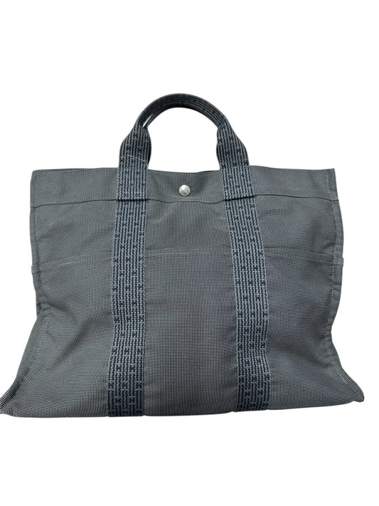 HERMES Herline MM Tote Bag Gray Canvas Silver Hardware | Authentic Pre-Owned Luxury