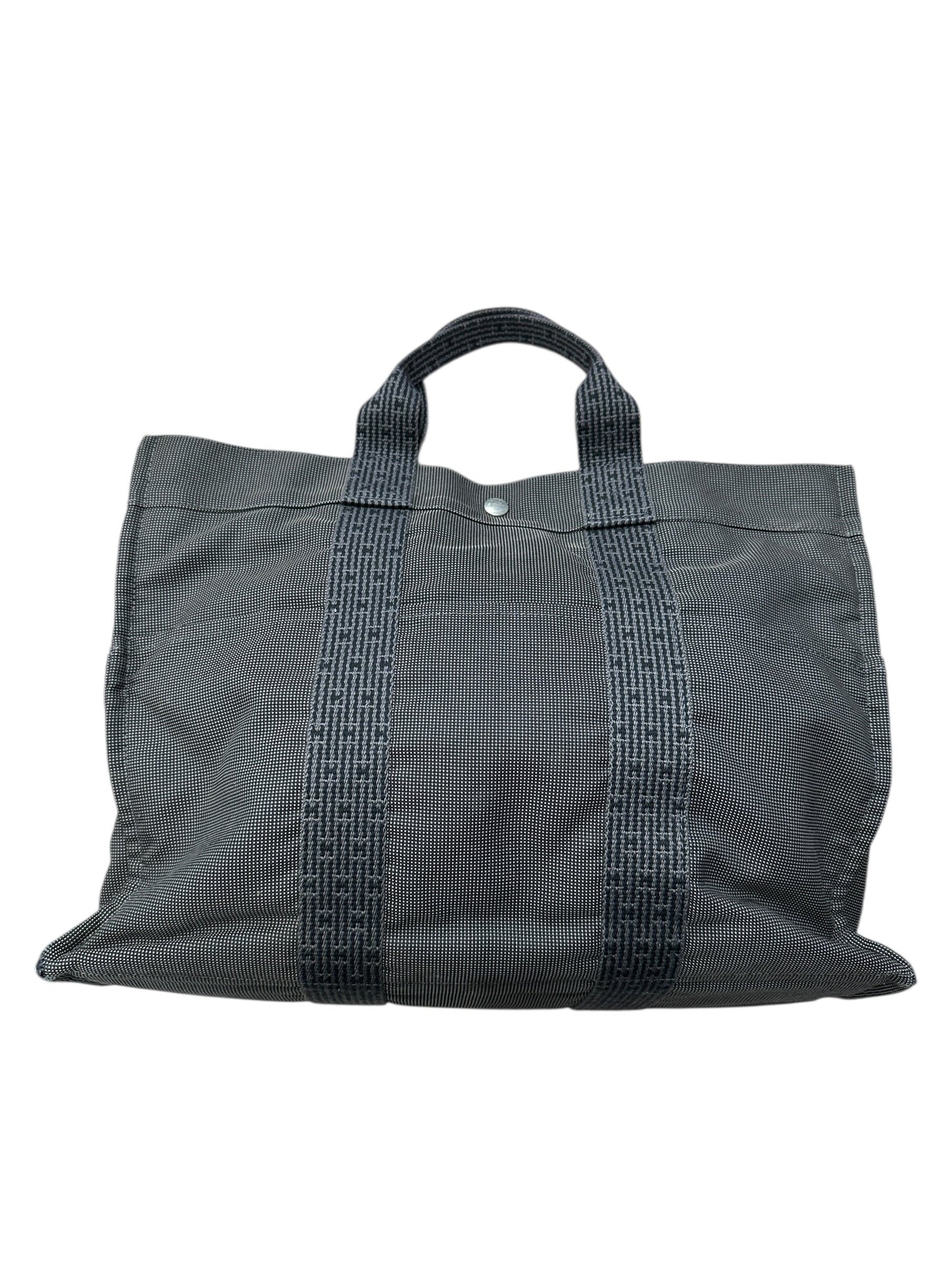 HERMES Herline MM Tote Bag Gray Canvas Silver Hardware | Authentic Pre-Owned Luxury
