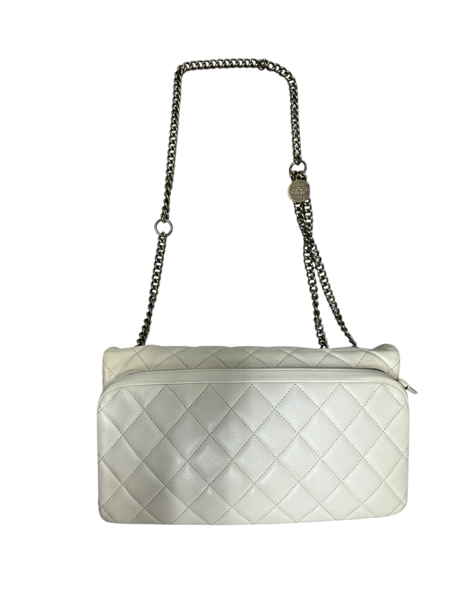 CHANEL Quilted Leather Expandable Flap Bag Chain Shoulder Off-White | Authentic Pre-Owned Luxury