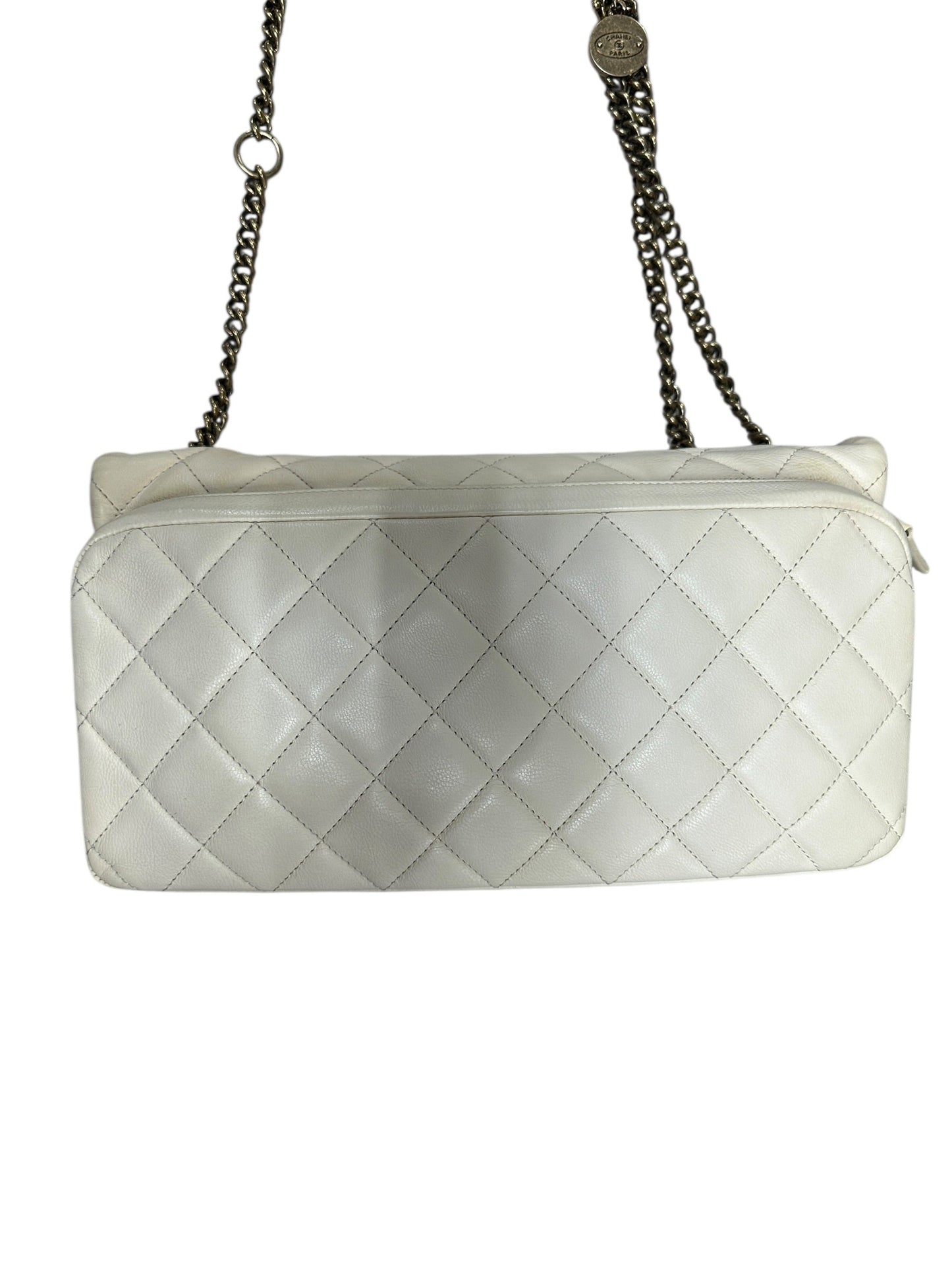 CHANEL Quilted Leather Expandable Flap Bag Chain Shoulder Off-White | Authentic Pre-Owned Luxury