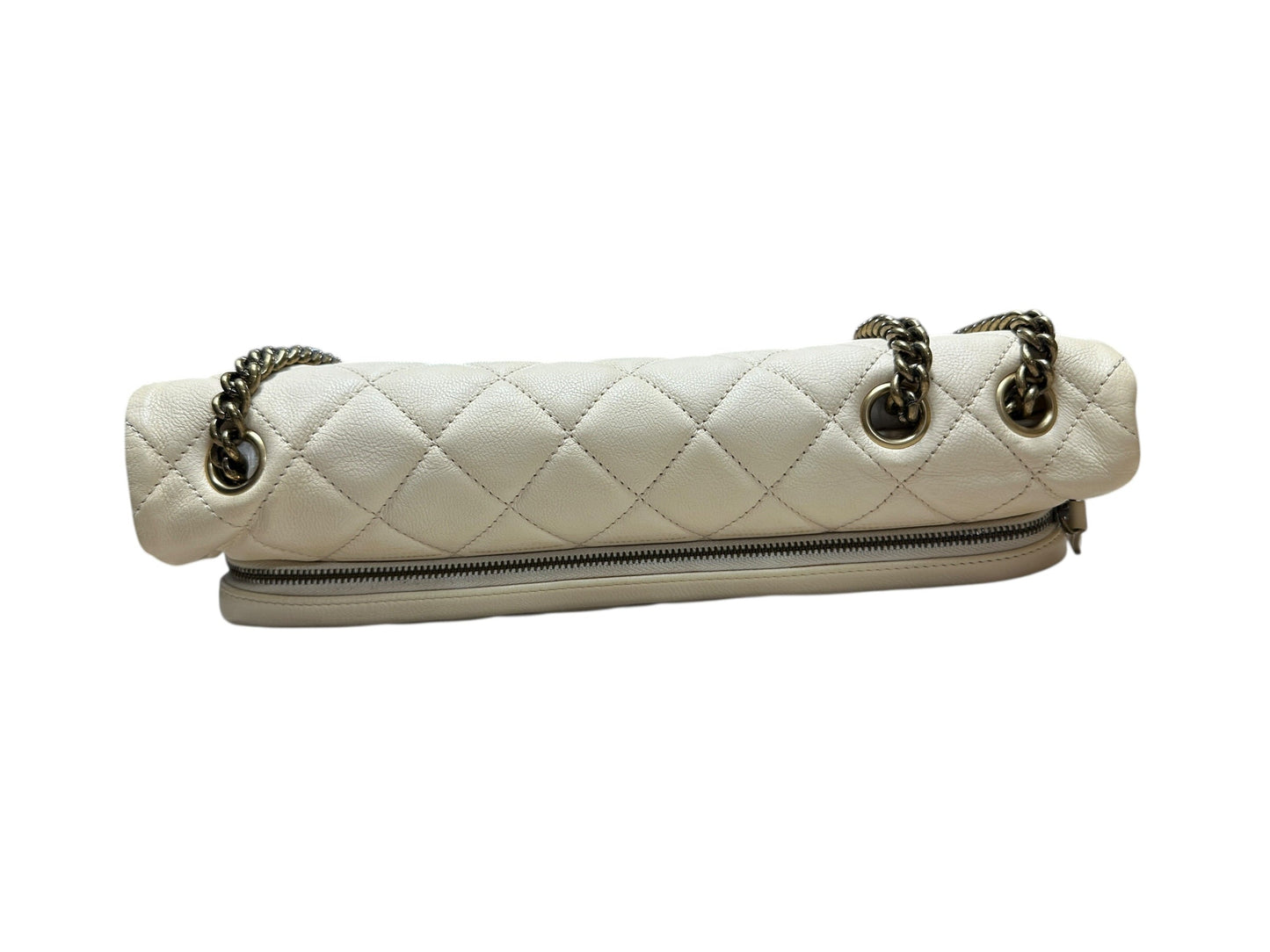 CHANEL Quilted Leather Expandable Flap Bag Chain Shoulder Off-White | Authentic Pre-Owned Luxury
