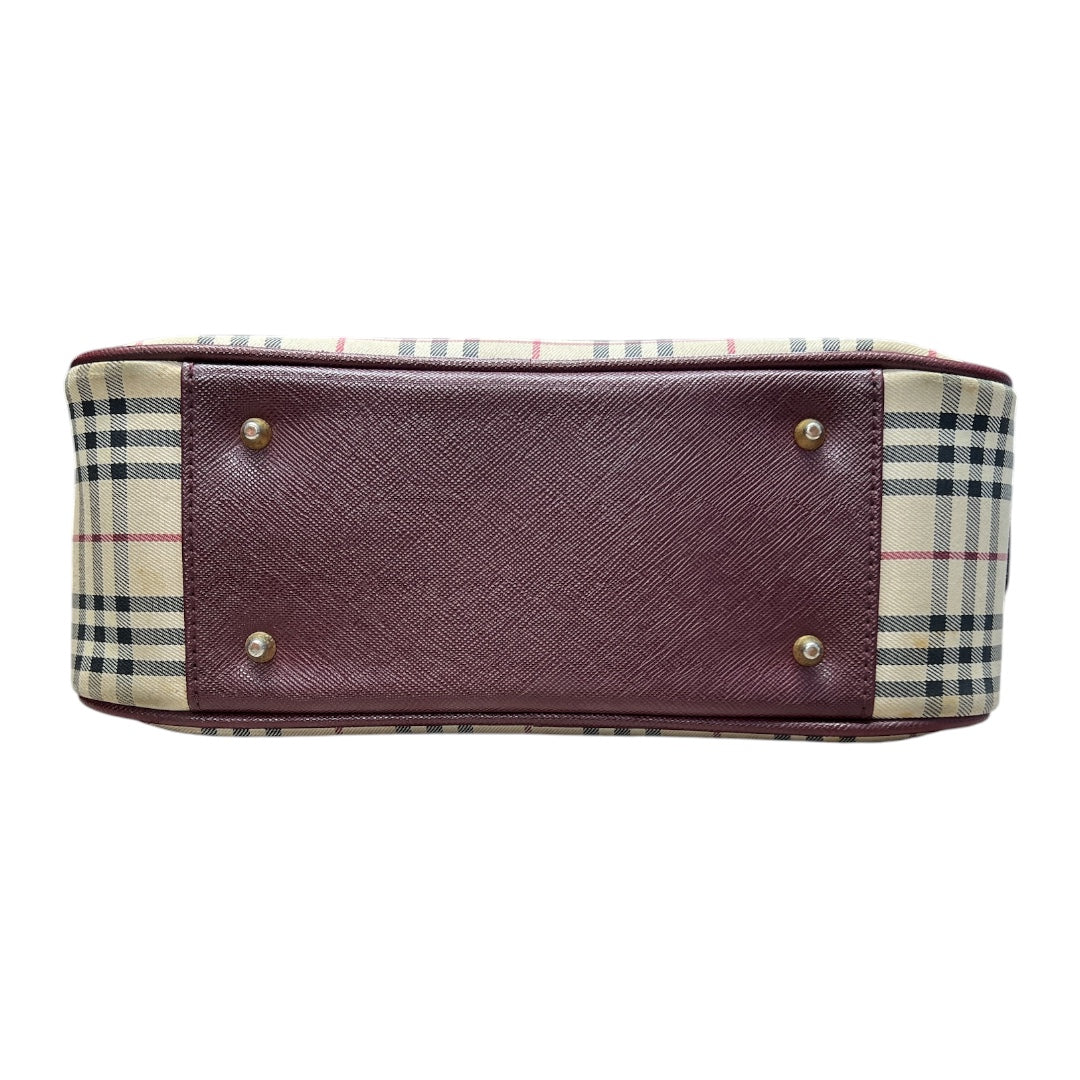 BURBERRY Nova Check Handbag Beige/Bordeaux Gold Hardware | Authentic Pre-Owned Luxury