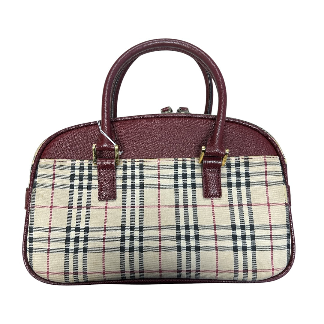 BURBERRY Nova Check Handbag Beige/Bordeaux Gold Hardware | Authentic Pre-Owned Luxury