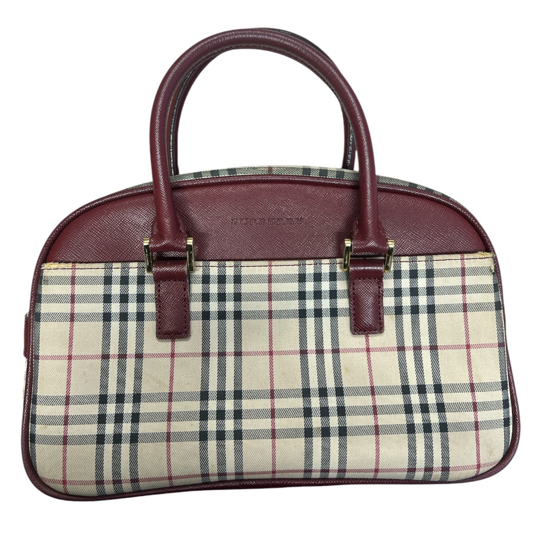 BURBERRY Nova Check Handbag Beige/Bordeaux Gold Hardware | Authentic Pre-Owned Luxury