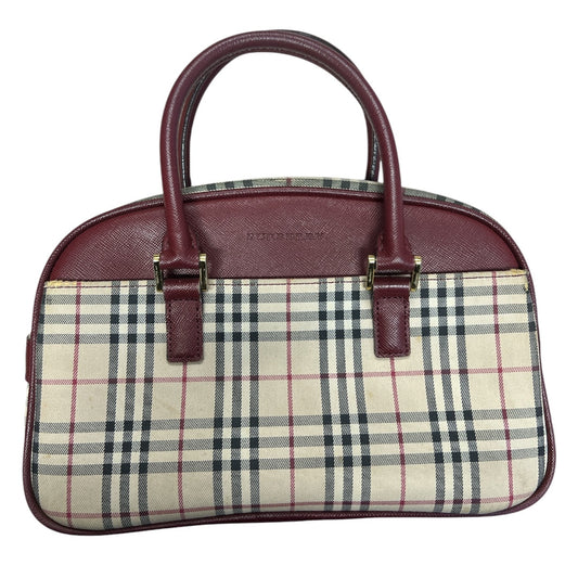 BURBERRY Nova Check Handbag Beige/Bordeaux Gold Hardware | Authentic Pre-Owned Luxury