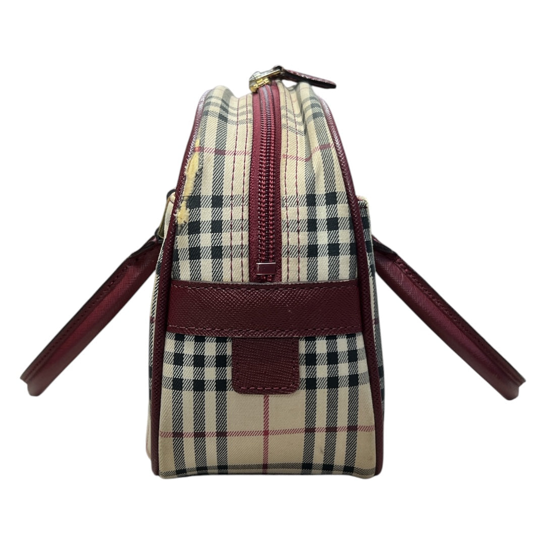 BURBERRY Nova Check Handbag Beige/Bordeaux Gold Hardware | Authentic Pre-Owned Luxury