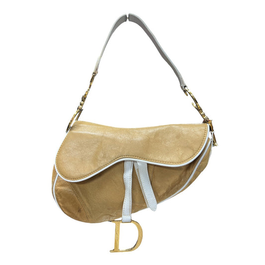 CHRISTIAN DIOR Leather Saddle Shoulder Bag Beige/White Gold Hardware | Authentic Pre-Owned Luxury