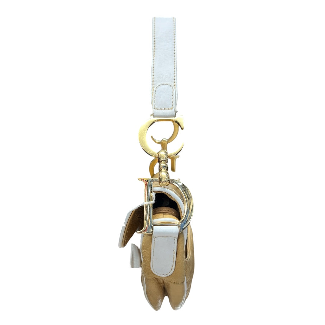 CHRISTIAN DIOR Leather Saddle Shoulder Bag Beige/White Gold Hardware | Authentic Pre-Owned Luxury
