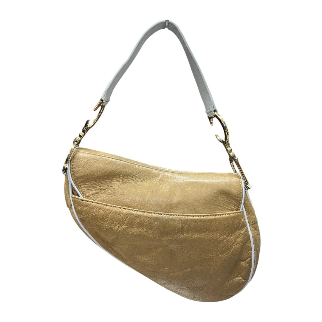 CHRISTIAN DIOR Leather Saddle Shoulder Bag Beige/White Gold Hardware | Authentic Pre-Owned Luxury