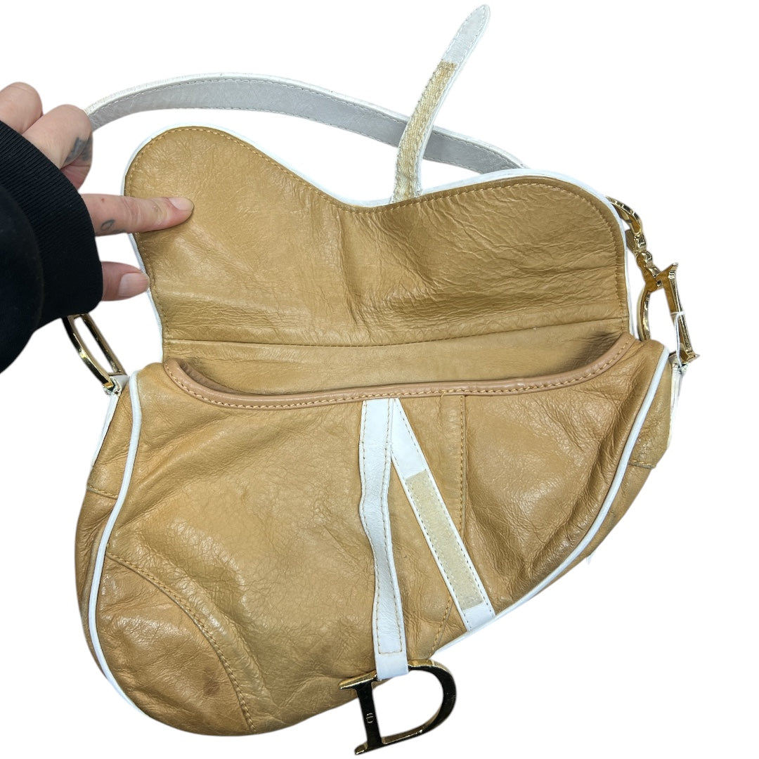 CHRISTIAN DIOR Leather Saddle Shoulder Bag Beige/White Gold Hardware | Authentic Pre-Owned Luxury
