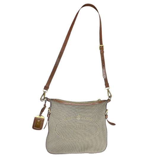 PRADA Canapa Logo Crossbody Bag Beige/Brown Gold Hardware | Authentic Pre-Owned Luxury