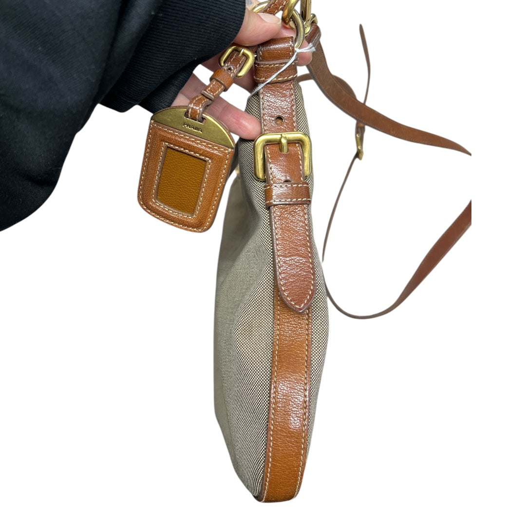 PRADA Canapa Logo Crossbody Bag Beige/Brown Gold Hardware | Authentic Pre-Owned Luxury