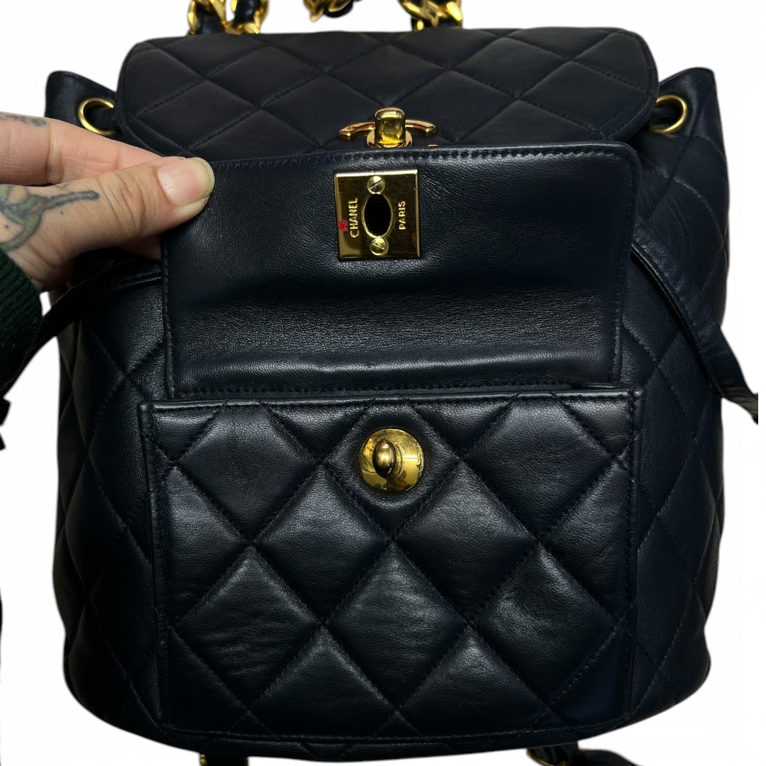 CHANEL Lambskin Quilted Duma Backpack Black Gold Hardware | Authentic Pre-Owned Luxury