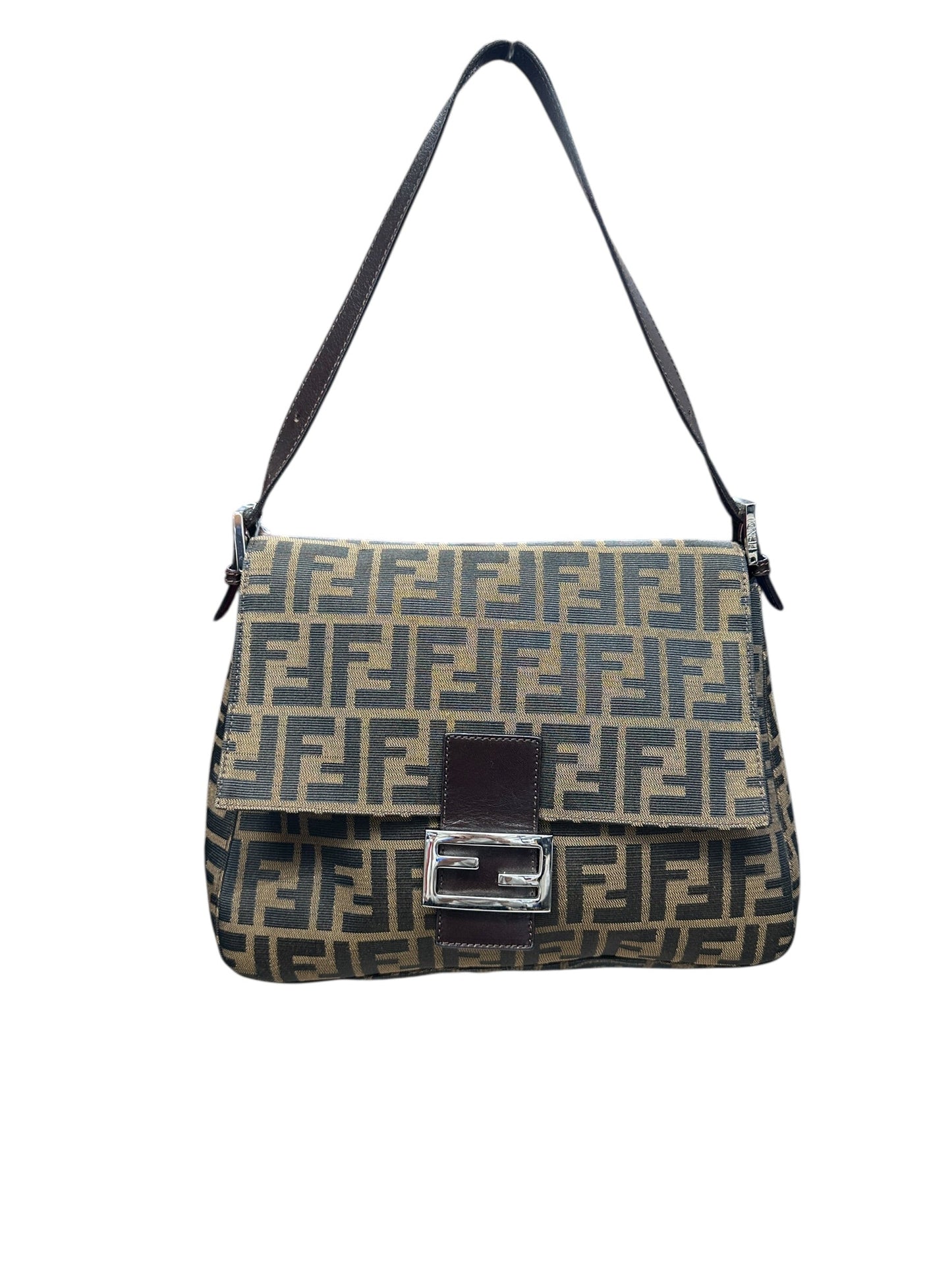 FENDI Zucca Mama Baguette Shoulder Bag Brown Silver Hardware | Authentic Pre-Owned Luxury