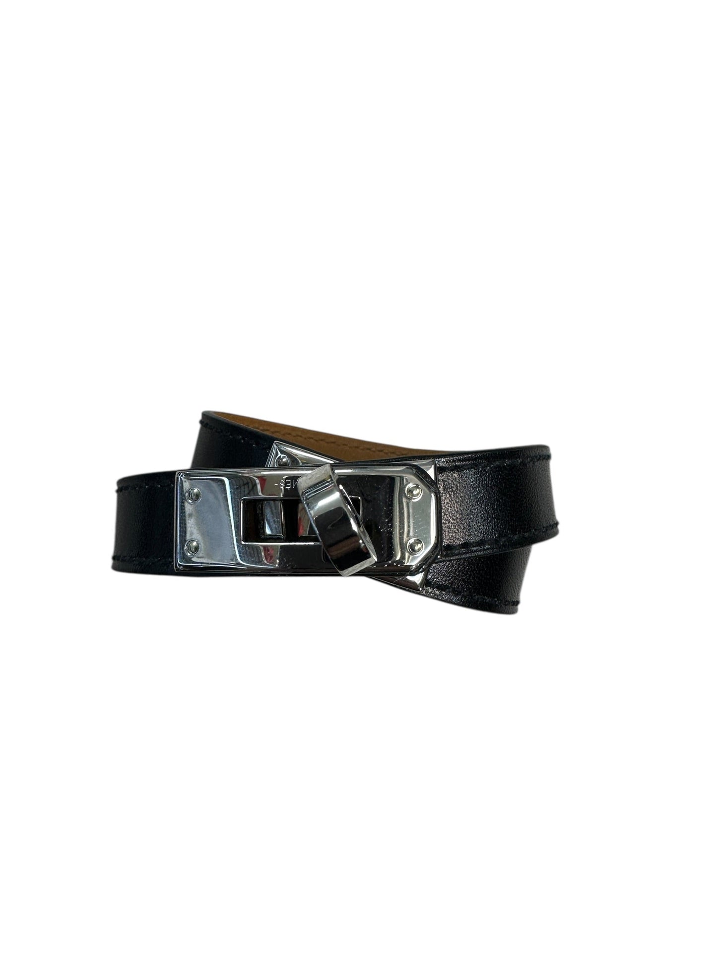 HERMES Leather Kelly Double Tour Bracelet Black Silver Hardware | Authentic Pre-Owned Luxury