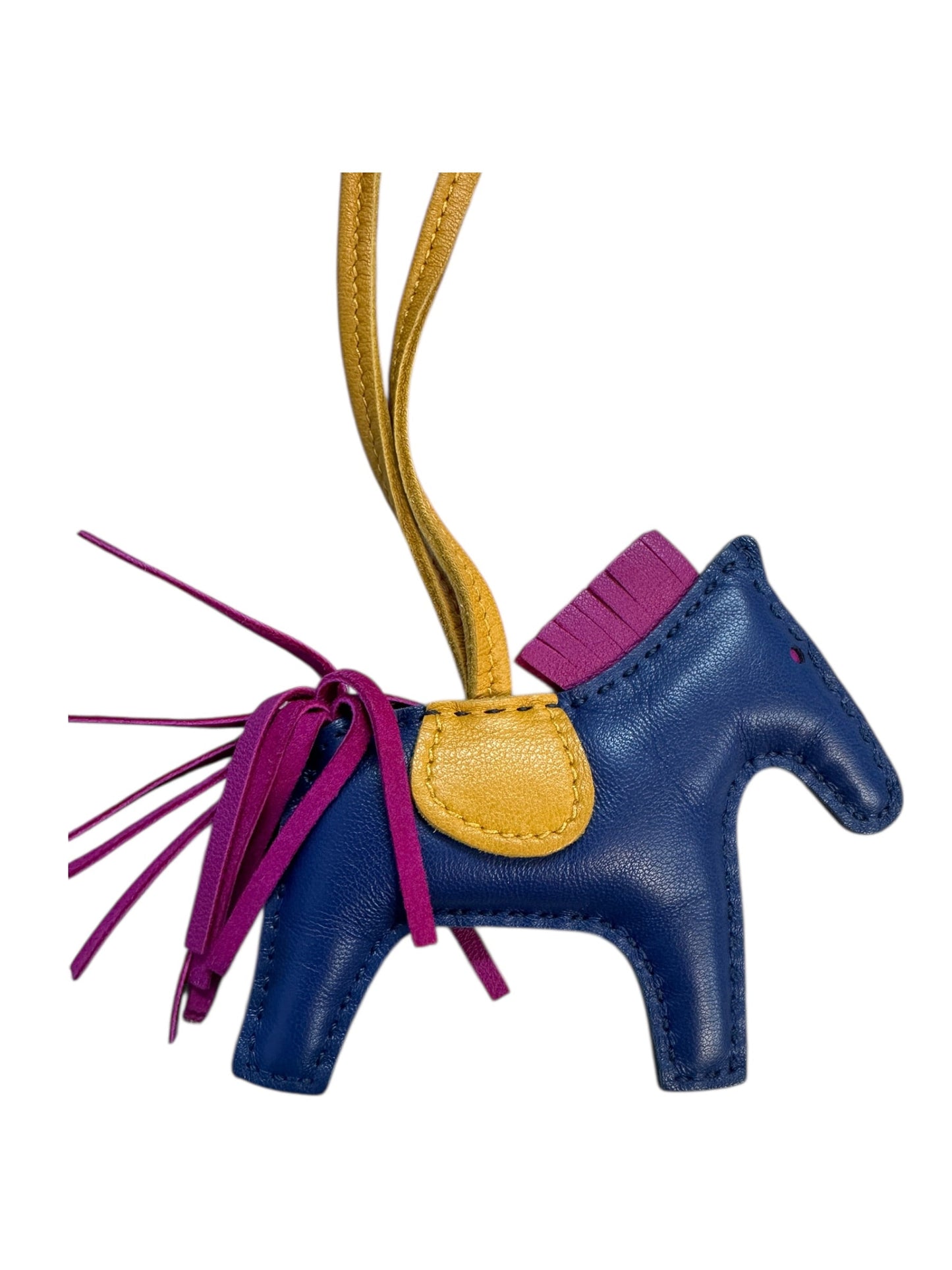 HERMES Leather Rodeo PM Bag Charm Navy/Yellow/Purple | Authentic Pre-Owned Luxury
