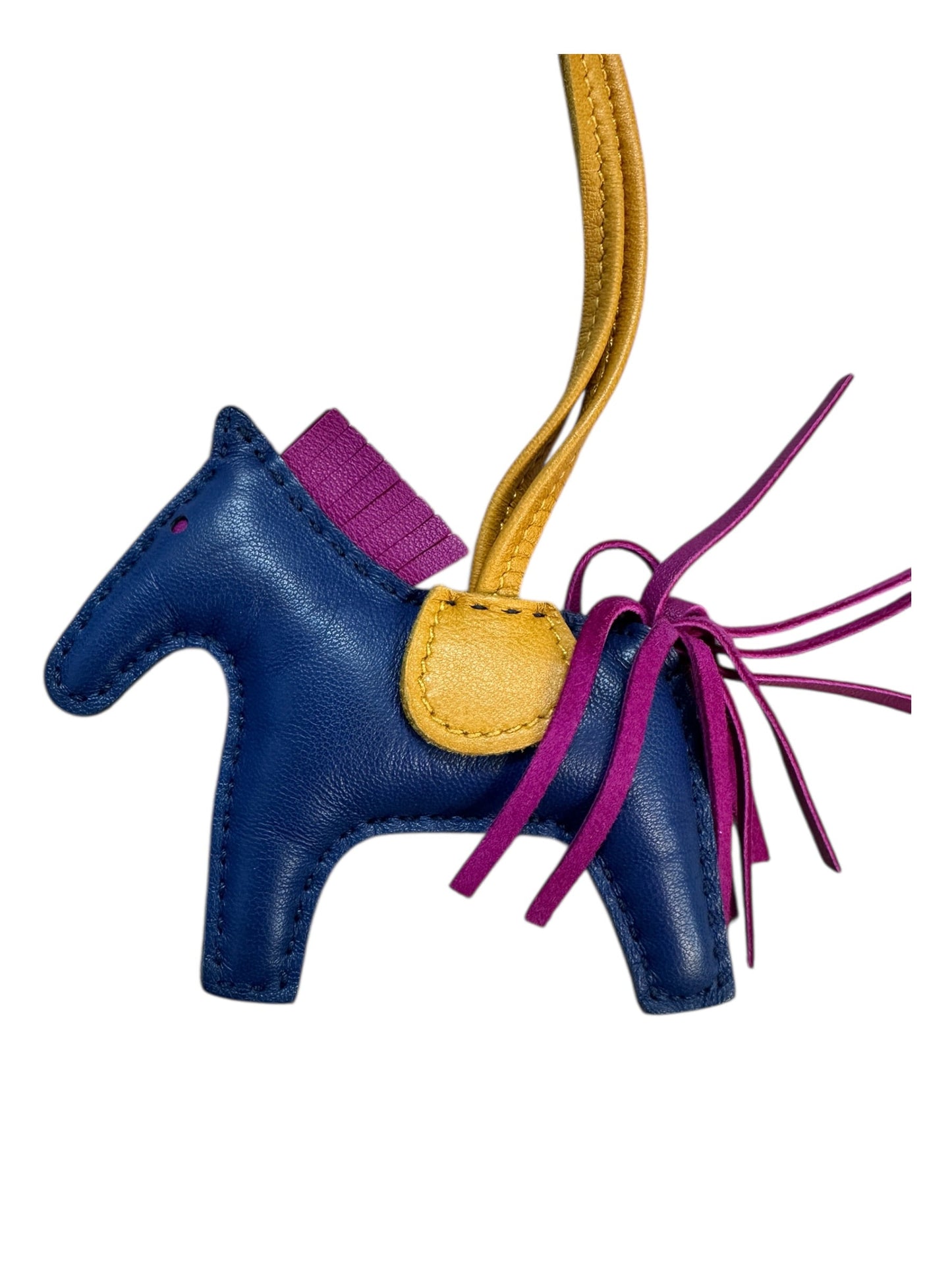 HERMES Leather Rodeo PM Bag Charm Navy/Yellow/Purple | Authentic Pre-Owned Luxury