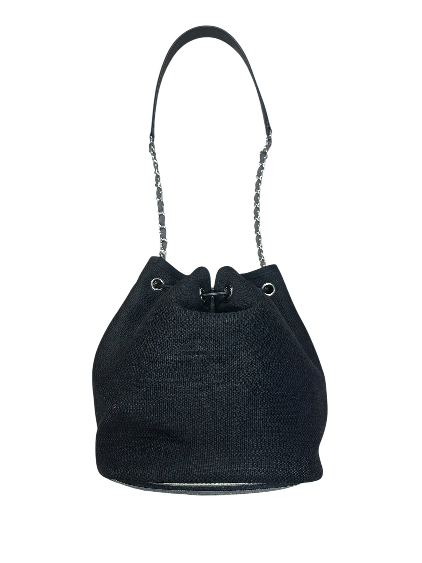 CHANEL Deauville Drawstring Bucket Bag Black Silver Hardware | Authentic Pre-Owned Luxury