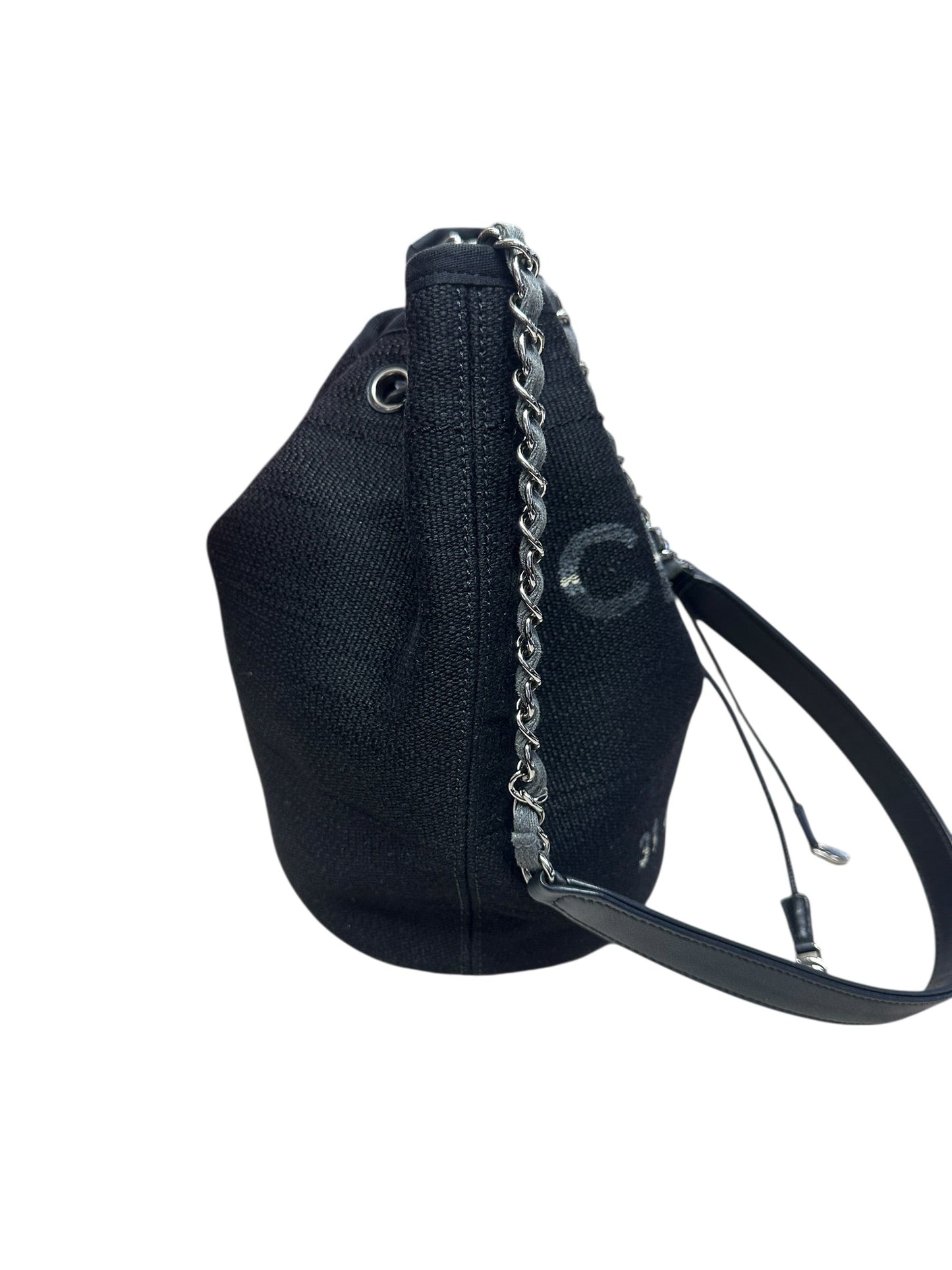 CHANEL Deauville Drawstring Bucket Bag Black Silver Hardware | Authentic Pre-Owned Luxury