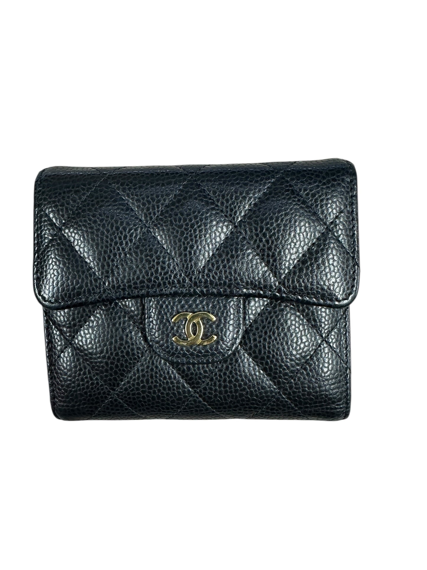 CHANEL Caviar Quilted Compact Wallet Black Gold Hardware | Authentic Pre-Owned Luxury