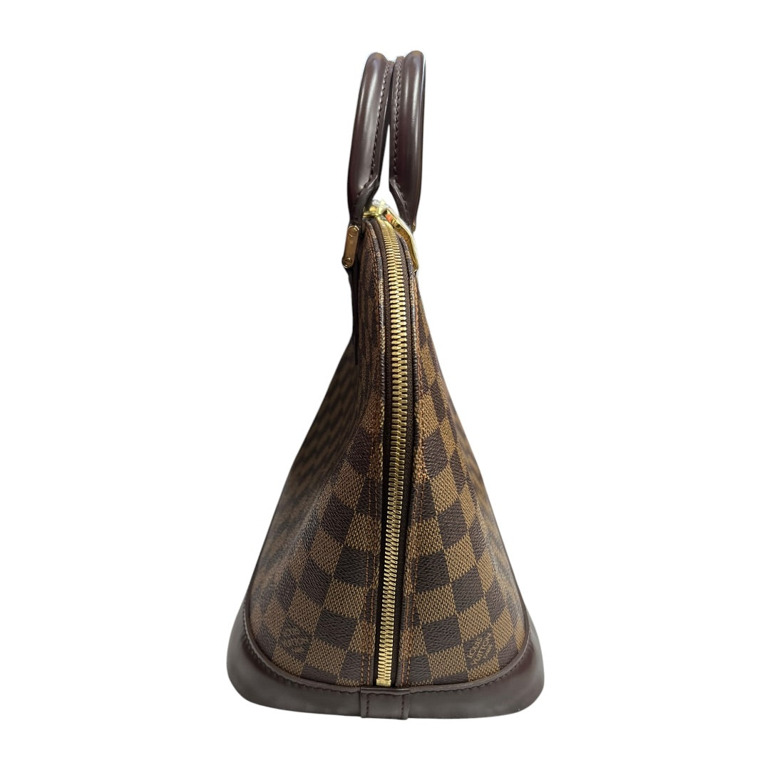 LOUIS VUITTON Damier Ebene Alma PM Handbag Brown Gold Hardware | Authentic Pre-Owned Luxury