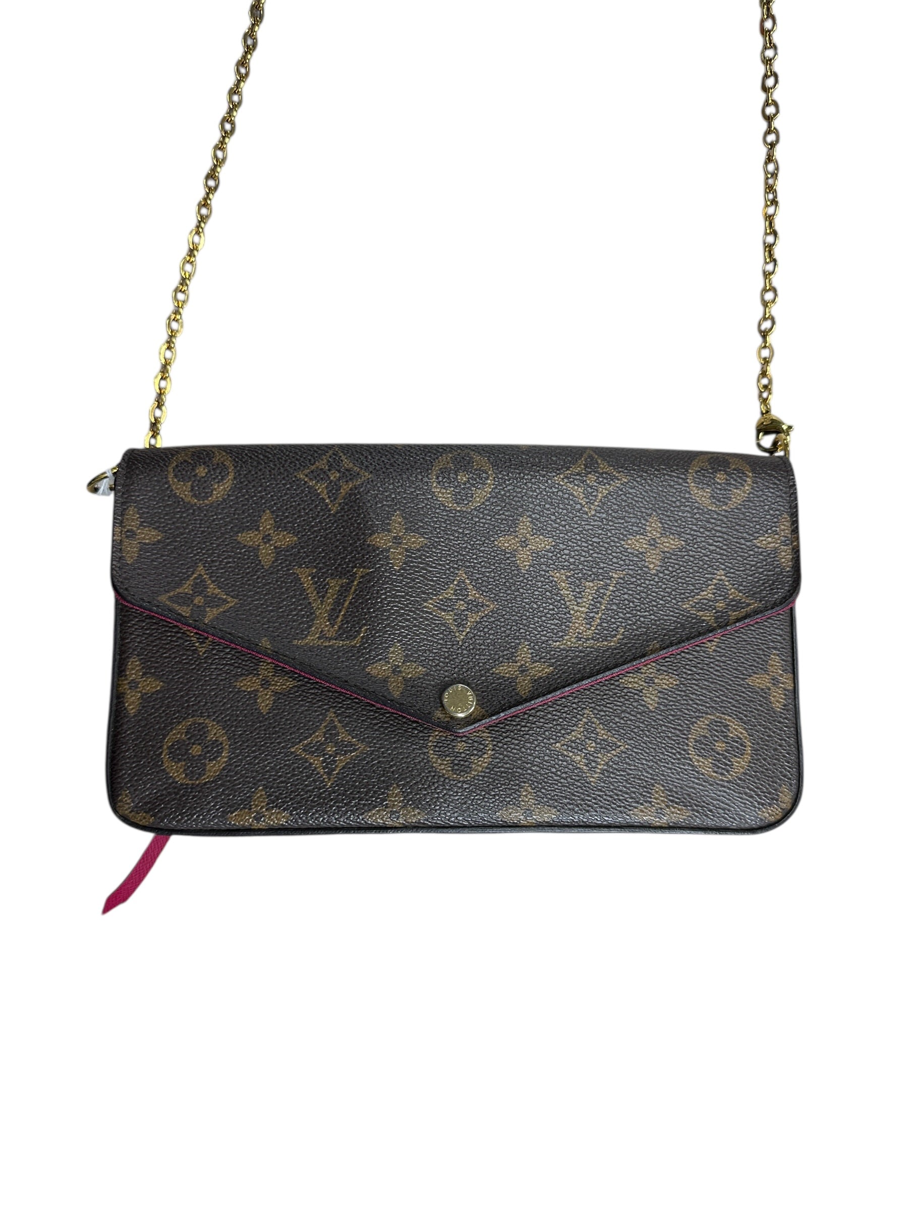 LOUIS VUITTON Monogram Felicie Pochette Crossbody Bag Brown/Fuchsia Gold Hardware | Authentic Pre-Owned Luxury