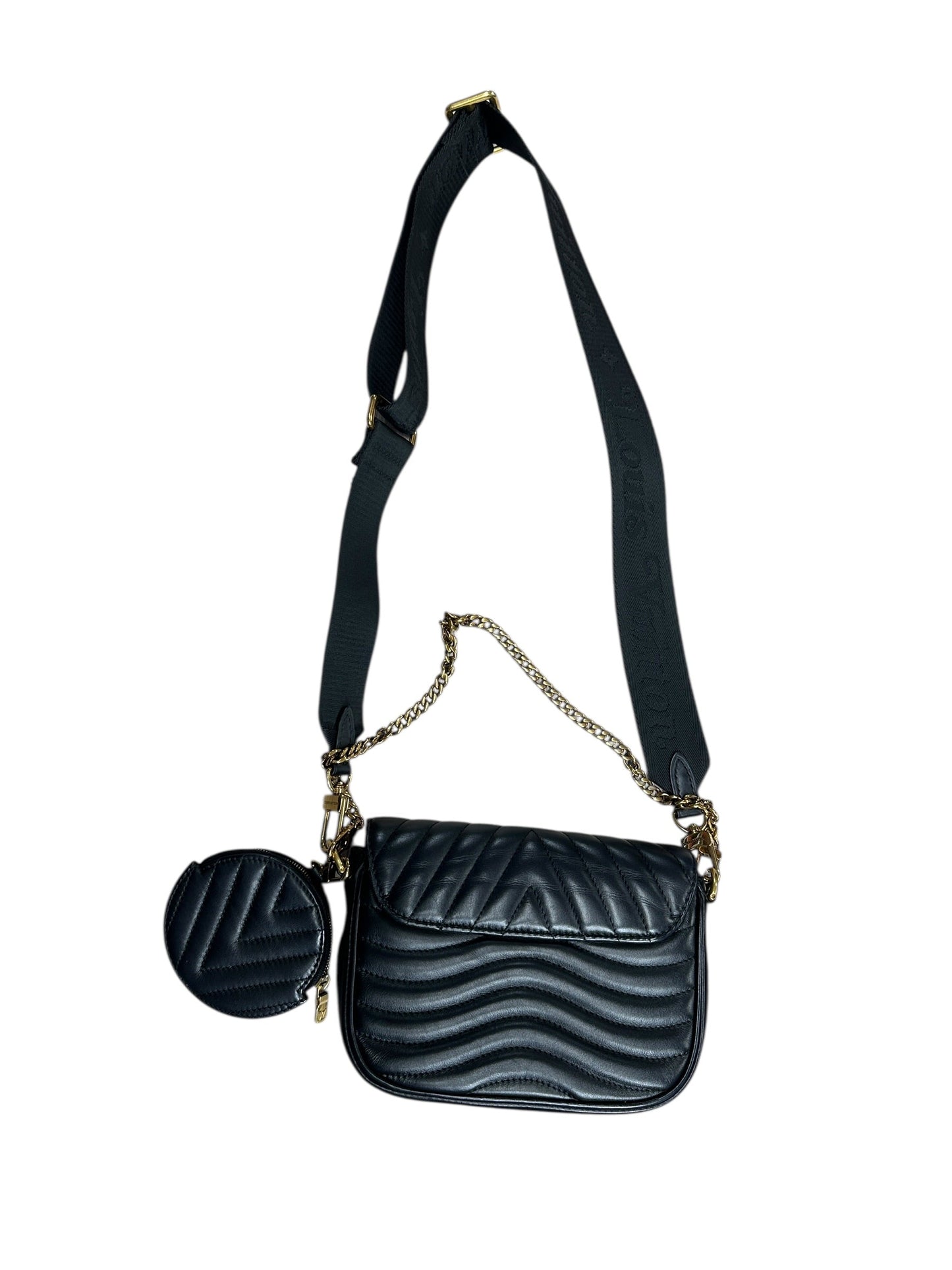 LOUIS VUITTON Quilted Leather New Wave Multi-Pochette Crossbody Bag Black Gold Hardware | Authentic Pre-Owned Luxury