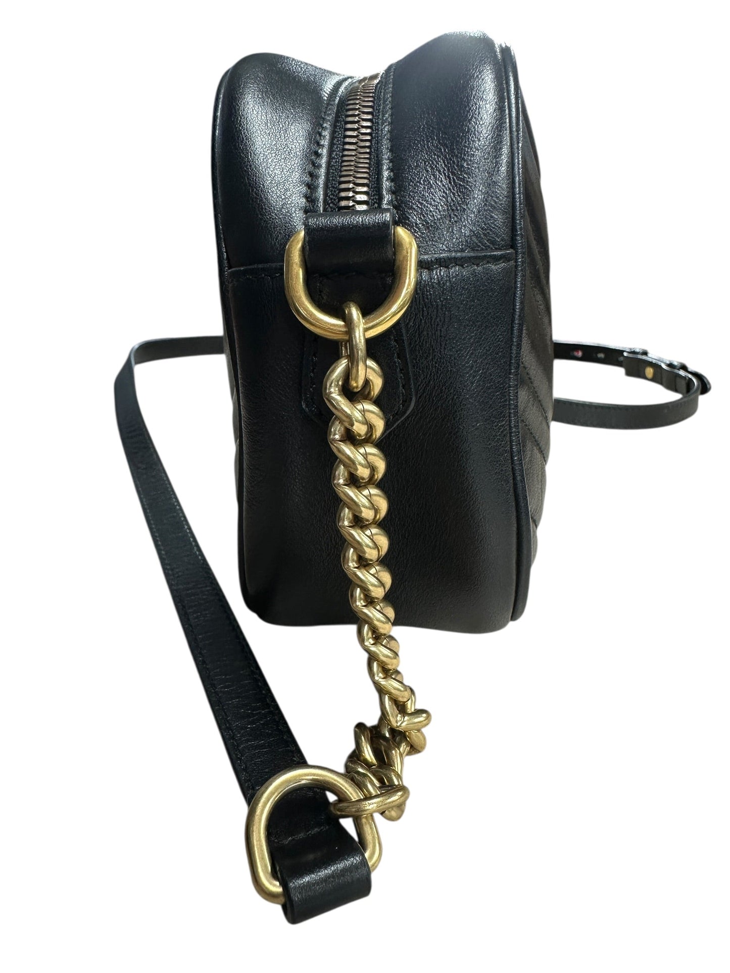 GUCCI Matelassé Leather GG Marmont Crossbody Bag Black Gold Hardware | Authentic Pre-Owned Luxury