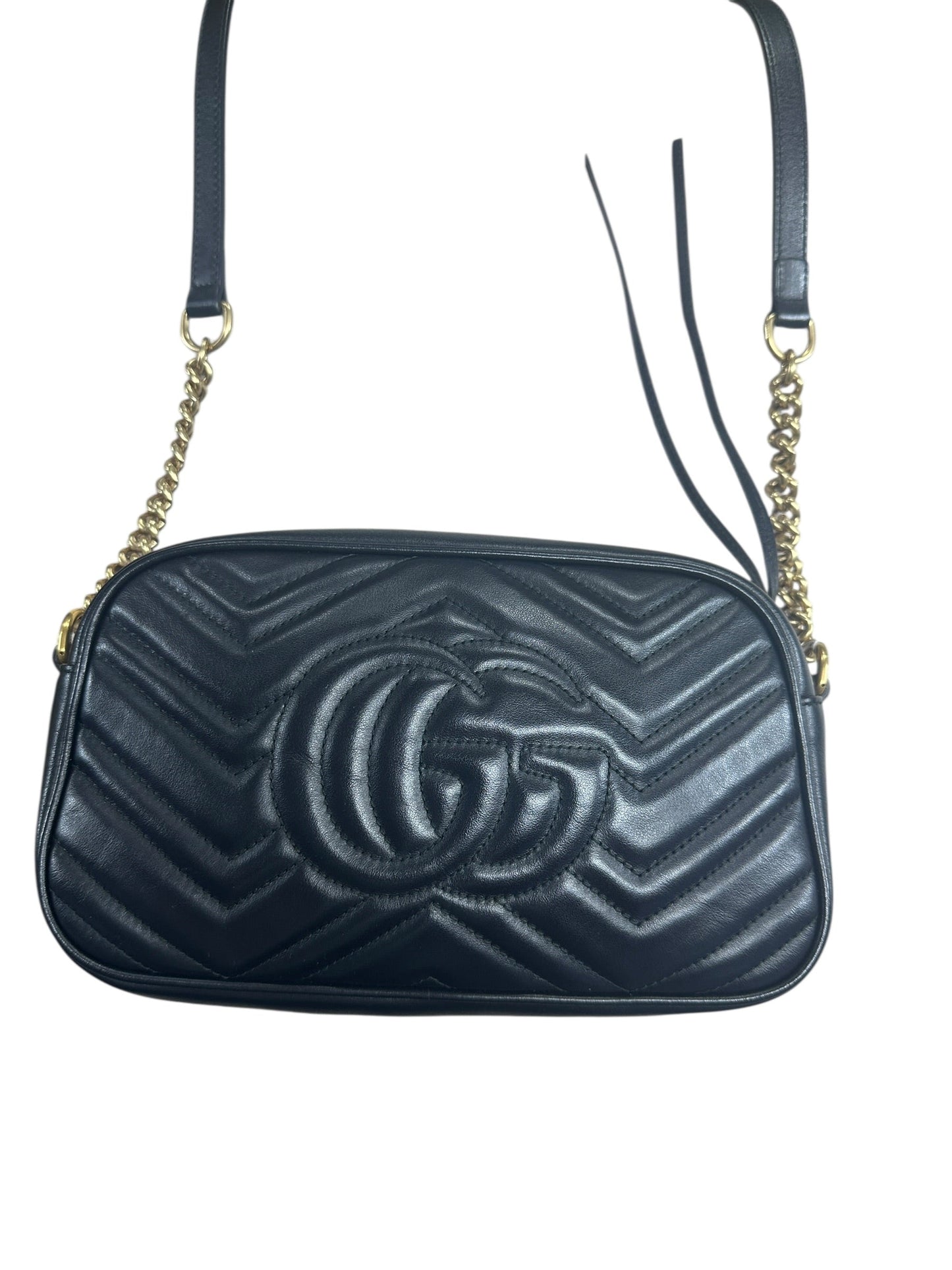 GUCCI Matelassé Leather GG Marmont Crossbody Bag Black Gold Hardware | Authentic Pre-Owned Luxury